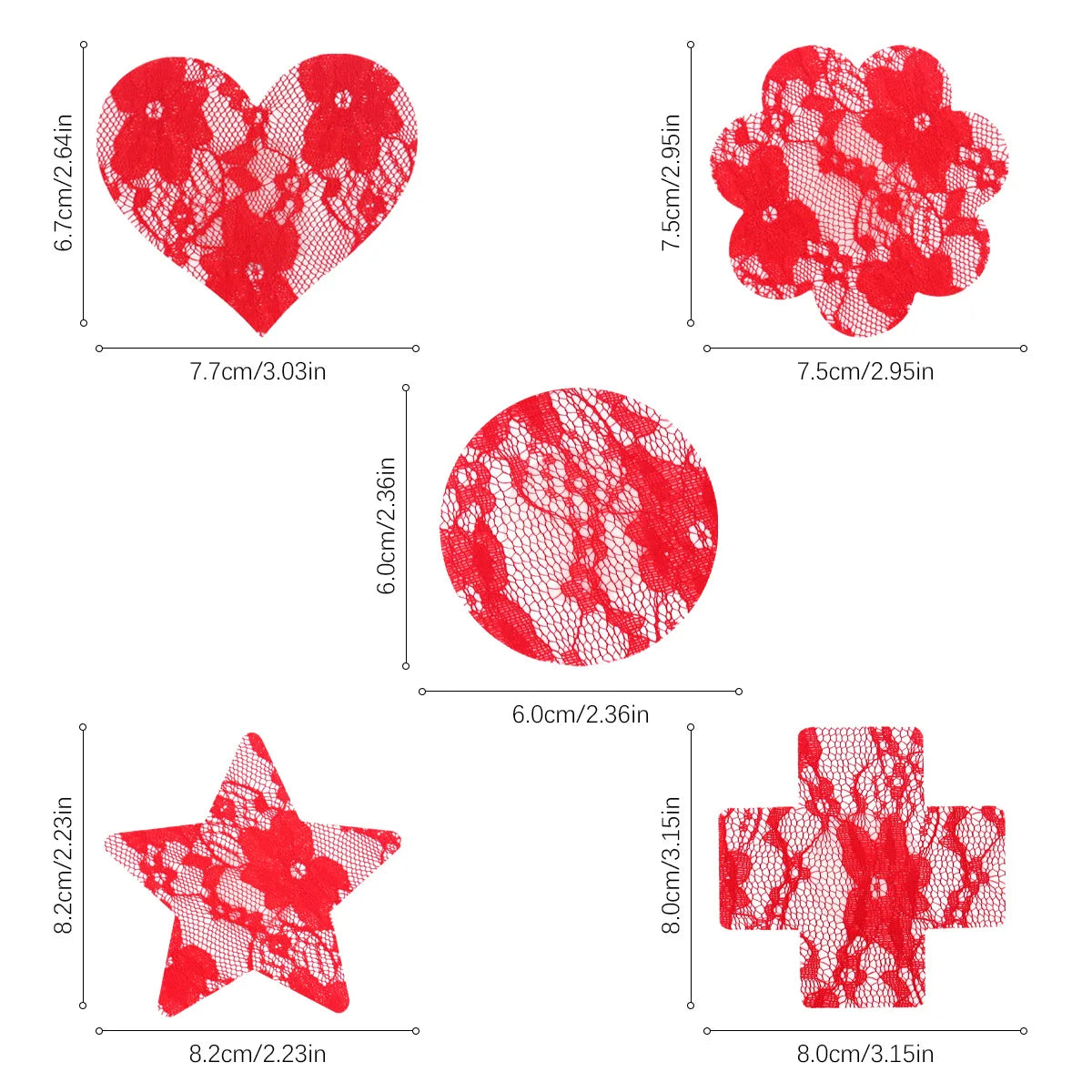 Fabric Nipple Covers Heart Cross and Star Shapes